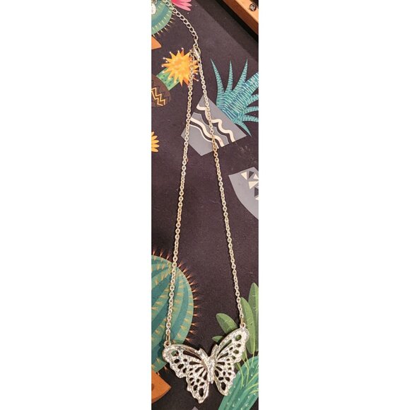 Butterfly Pendant Necklace With Rhinestones. Chain Lobster Clasp Closure. - Picture 3 of 4